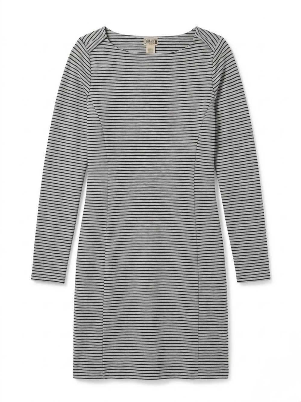 Duluth Trading Co. Ponte Pro Long Sleeve Gray Striped Dress with Pockets XS